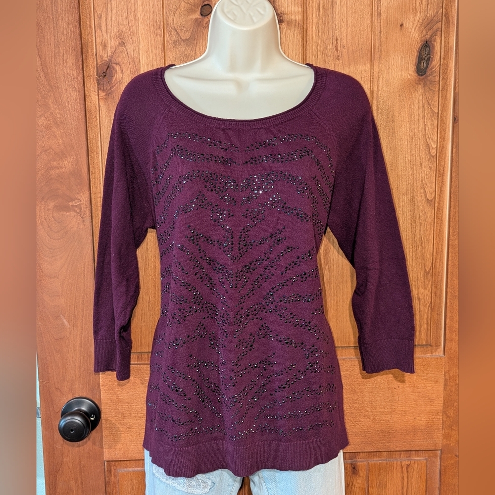 Apt. 9 Rich Purple Sweater With Black Beading
